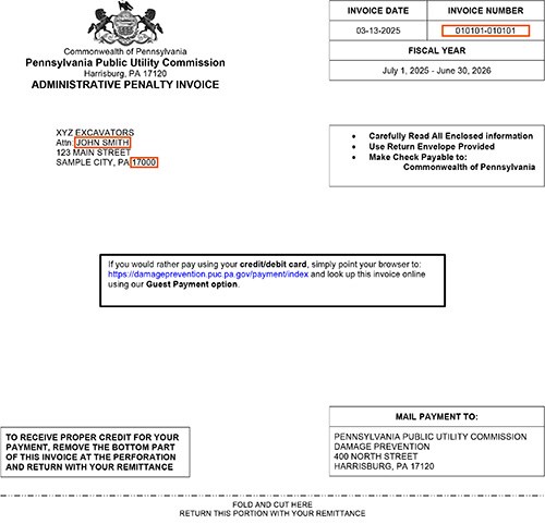 Example of Damage Prevention Invoice